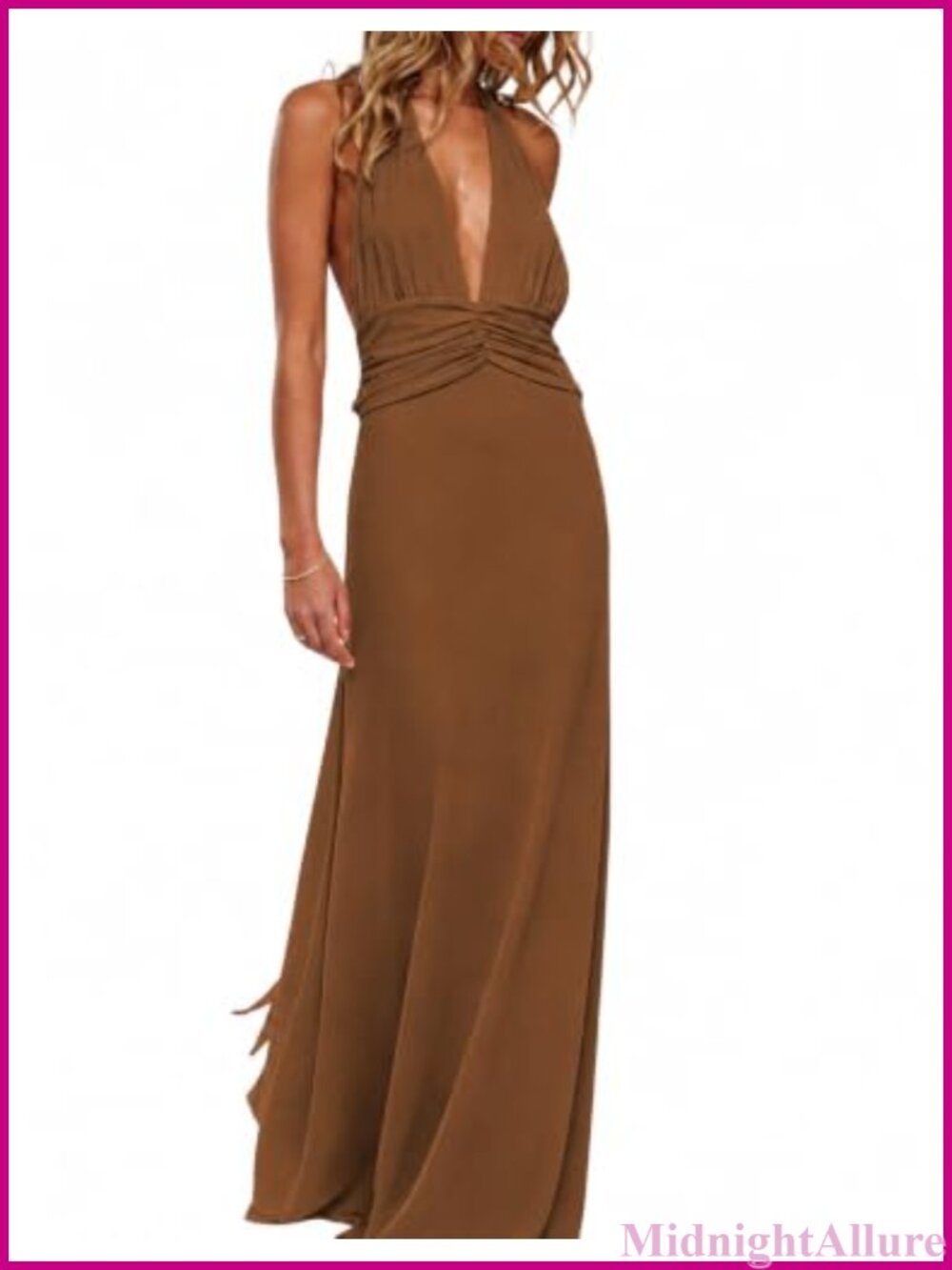 Sleeveless Halter V Neck Backless Mesh Floral Maxi Dress